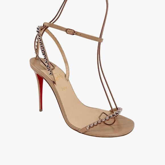 Christian Louboutin So Me Beige Leather Spike Sandals High Heels Size 38 US 8 - Picture 9 of 14
